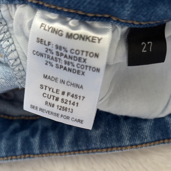 Flying Monkey Distressed Blue Women's Jeans with Frayed Cuff at Bottom - Picture 8 of 8